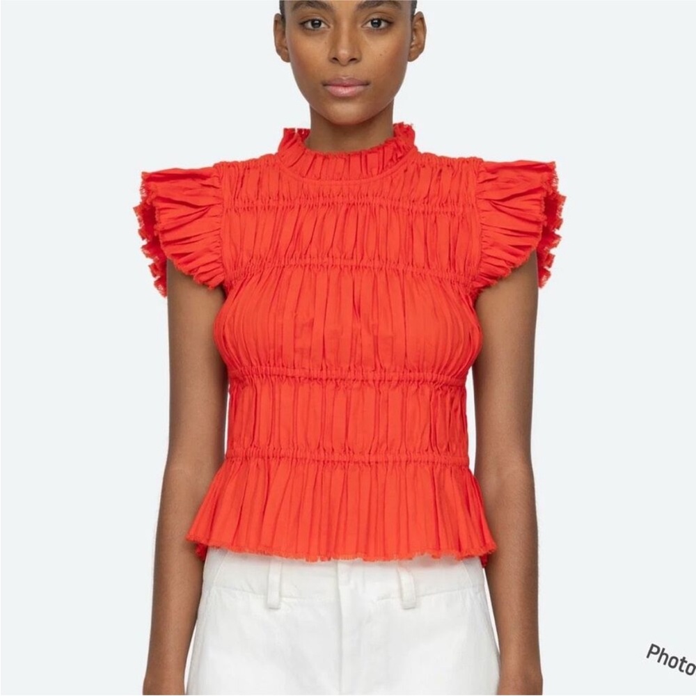 Sea New York Greir Pleated Ruffle Red Top Medium